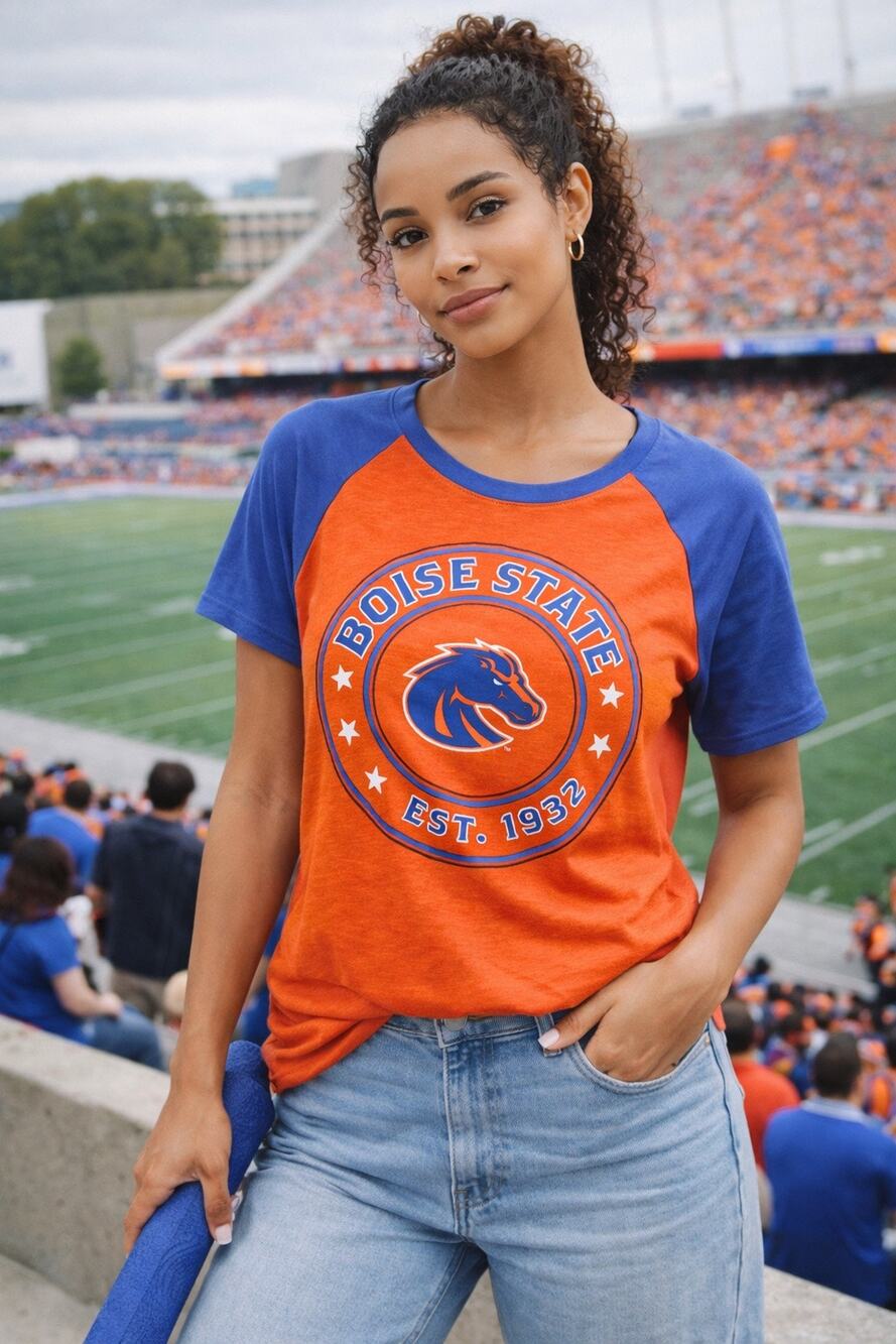 Boise State Broncos Women’s XL Orange Blue Raglan T-Shirt EST 1932